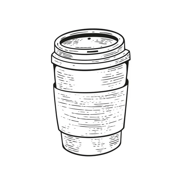 Ручной Рисованной Бумажной Чашки Кофе Пить Черный Цвет Эскиз Стиль — стоковый вектор