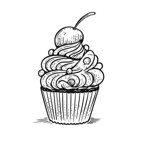 Padaria Cupcake Muffin Mão Desenhada Desenho Preto Estilo Desenho Arte —  Vetores de Stock