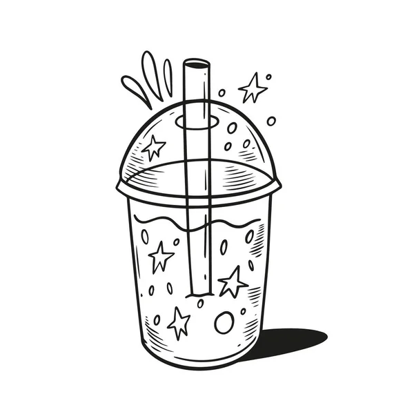 Лимонадний Напій Або Коктейль Ізольованій Пластиковій Чашці Стиль Ескізу Векторні — стоковий вектор