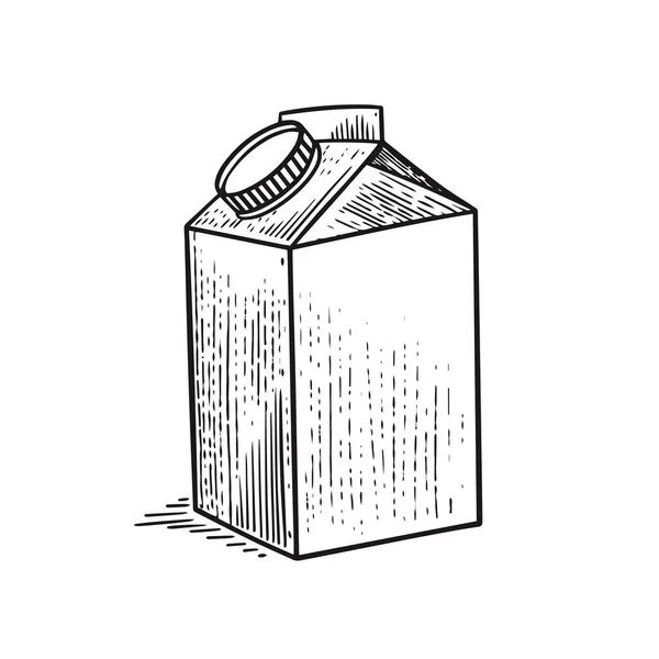 Pacote Caixa Bebida Esboço Preto Arte Gravura Estilo Vetor Ilustração — Vetor de Stock