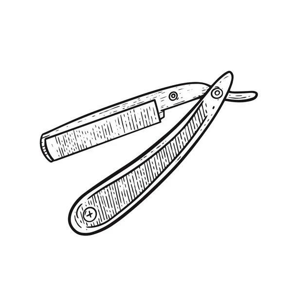 Straight Razor Shaving Black Line Art Engraving Style Vector Illustration — Stock Vector