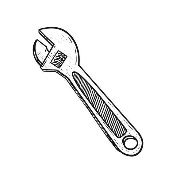 Schraubenschlüssel Hand Gezeichnet Schwarze Farbe Zeichen Vektor Kunst Illustration Isoliert — Stockvektor