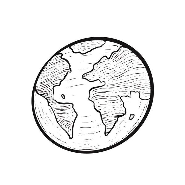 Země Planeta Ručně Kreslené Černé Barvy Znamení Skica Obrys Styl — Stockový vektor