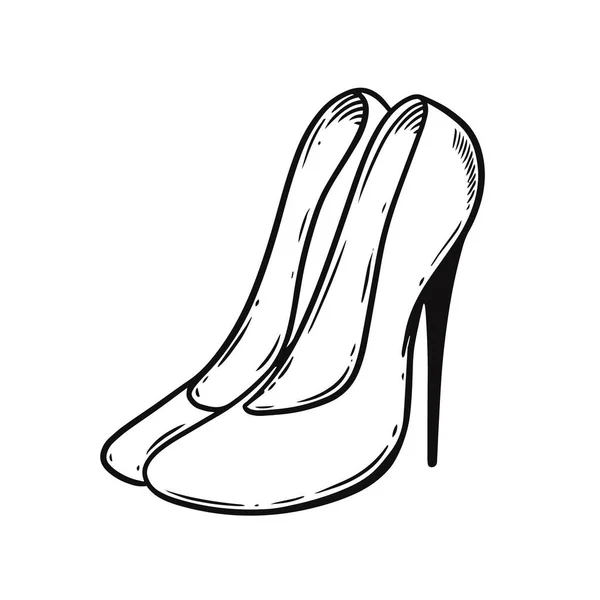 Женская Обувь Ручной Работы Черного Цвета Эскиз Стиль Векторного Искусства — стоковый вектор