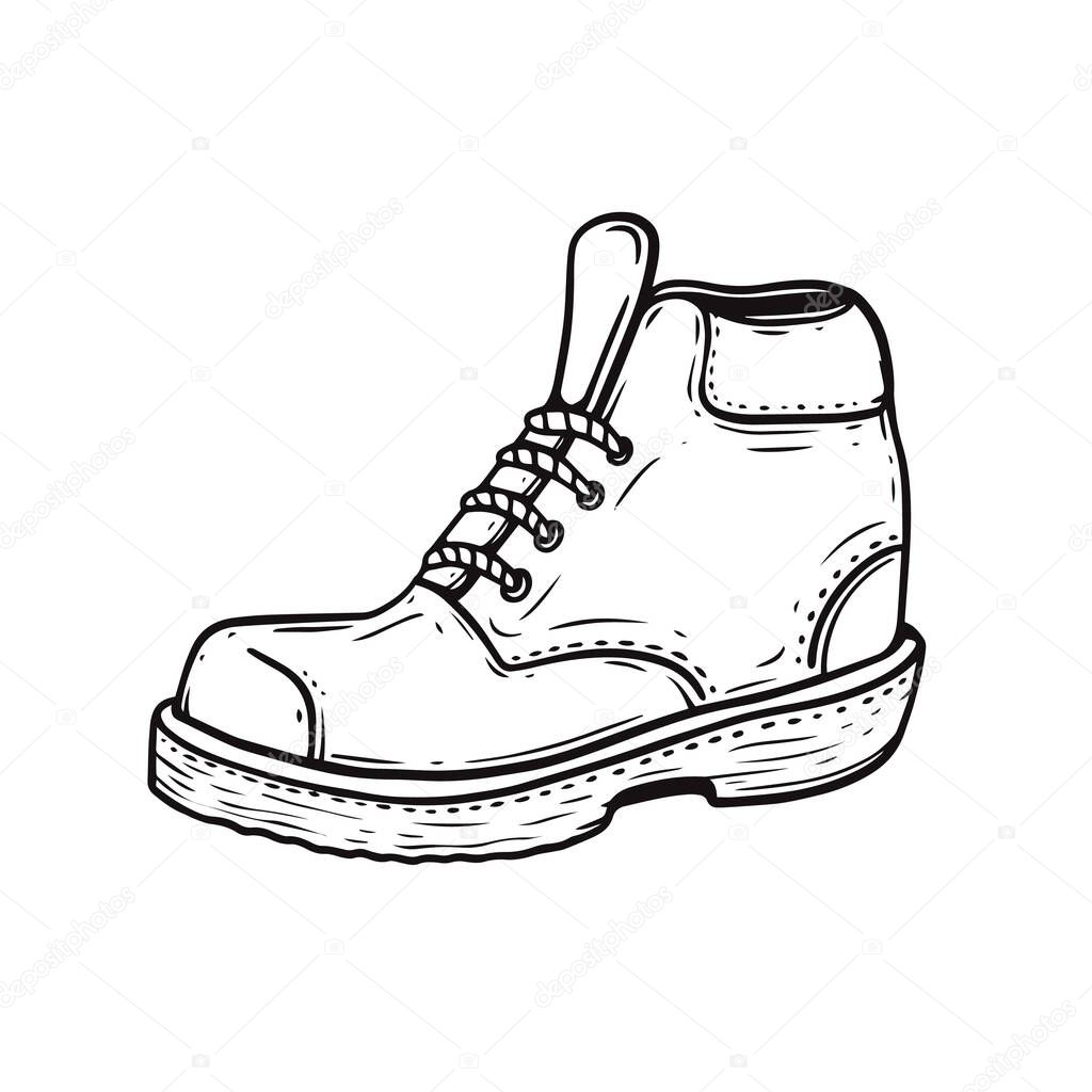 Work boots hand drawn black color sketch style vector art illustration.