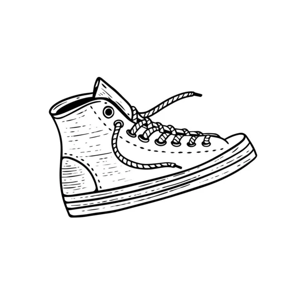 Handgetekende Sneakers Schets Stijl Zwarte Vector Illustratie Geïsoleerd Witte Achtergrond — Stockvector