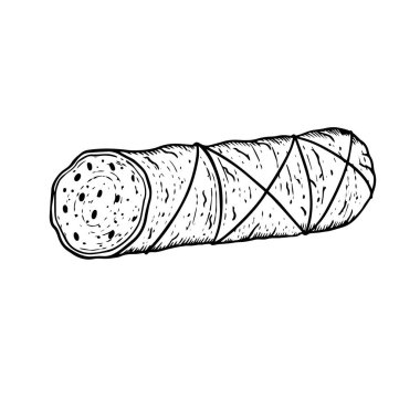 Sosis, pepperoni, siyah tabela, resim, kasap dükkanı dekoru..