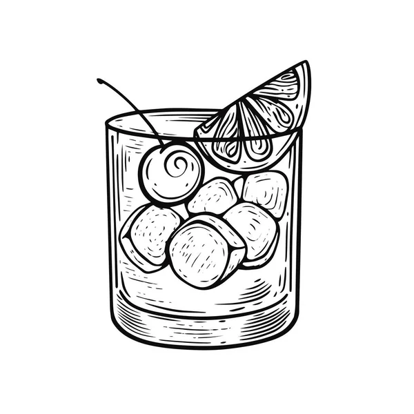 Dessiné Main Noir Couleur Cocktail Croquis Style Vectoriel Art Illustration — Image vectorielle