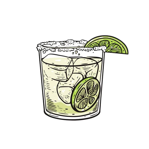 Cocktail Com Mão Limão Desenhado Colorido Desenho Animado Estilo Ilustração —  Vetores de Stock