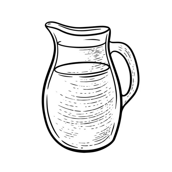 Прозрачный Кувшин Черного Молока Гравировки Стиль Векторного Искусства Иллюстрации Изолированы — стоковый вектор