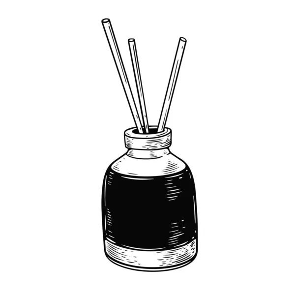 Palos Aroma Botella Dibujado Mano Vector Negro Ilustración Arte — Archivo Imágenes Vectoriales