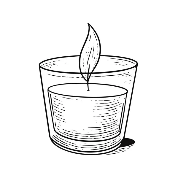 玻璃手绘单色草图中的芳香蜡烛艺术矢量图 — 图库矢量图片