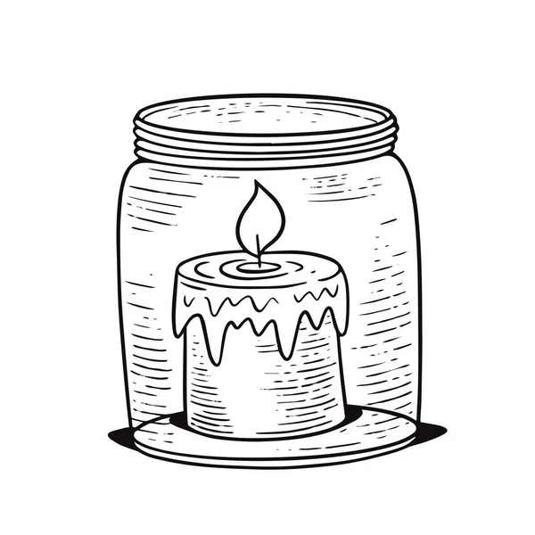 罐中的蜡烛手绘单色矢量画图 — 图库矢量图片