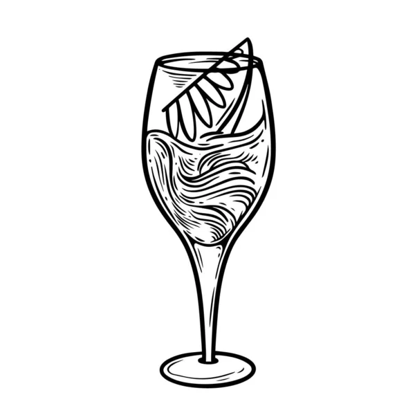 Handgezeichneter Cocktail Mit Zitronenscheiben Linien Art Vektor Illustration — Stockvektor