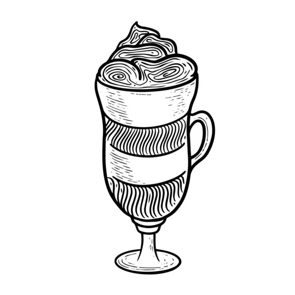 Кофейный Напиток Стеклянной Чашке Плоское Белое Название Изолированные Черные Векторные — стоковый вектор