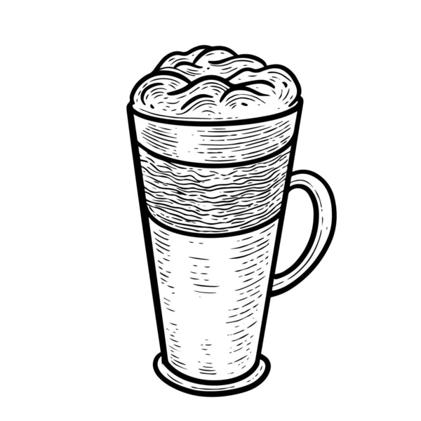 Koffie Latte Glas Lijn Kunst Retro Stijl Geïsoleerde Vector Illustratie — Stockvector