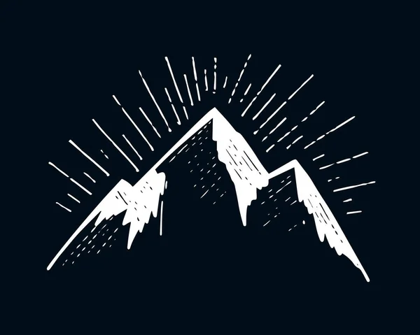 山のピーク手線のロゴを描いた 黒の背景に隔離されたデザインテンプレートホワイトカラーベクトルイラスト — ストックベクタ