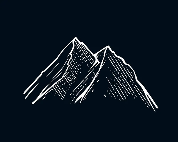 山のサイン手線画のスケッチアート 黒を基調とした白のロゴ — ストックベクタ
