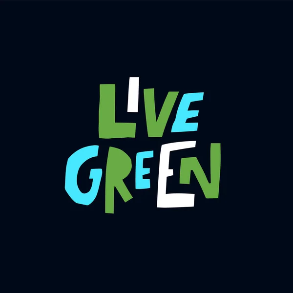 活的绿色字母短语 生态文本拯救了地球 在黑色背景上孤立的绿色和蓝色字体 — 图库矢量图片