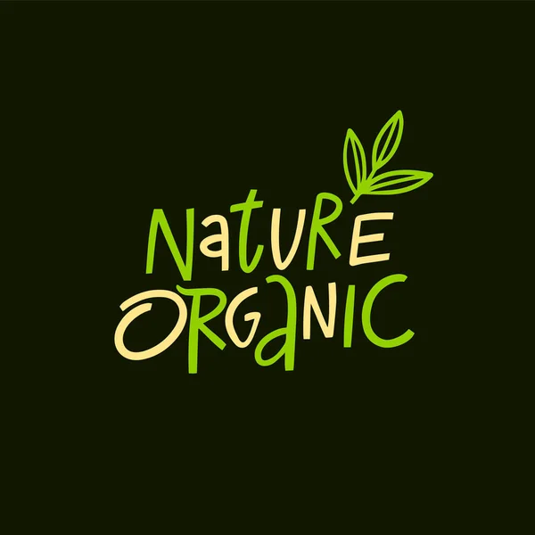 Nature Organic Lettering Words Sign Green Color Sketch Art Text — Stock Vector