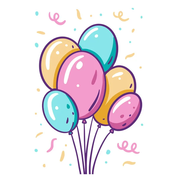 Barevné Kreslené Vzduchové Balónky Velkém Vektorová Ilustrace Pro Narozeninovou Oslavu — Stockový vektor