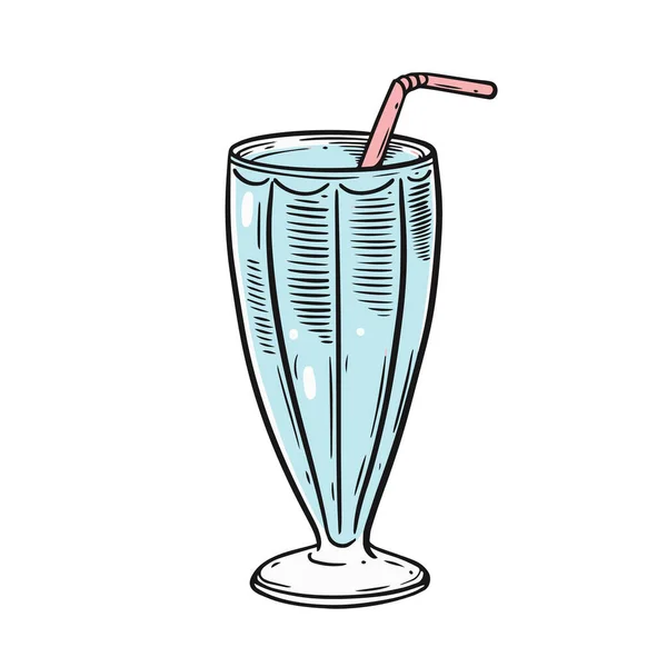 Milkshake Cocktail Blue Color Drink Cartoon Style Vector Illustration Menu — Stock Vector