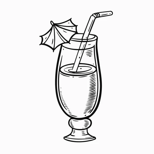 Cocktail Été Dessiné Main Avec Tube Parapluie Illustration Vectorielle Style — Image vectorielle