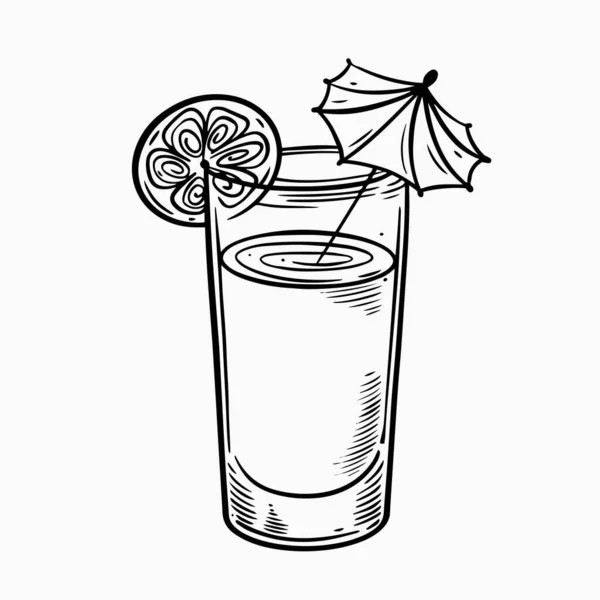 Met Hand Getrokken Zomerdrankje Cocktailglas Met Paraplu Zwarte Kleur Lijn — Stockvector