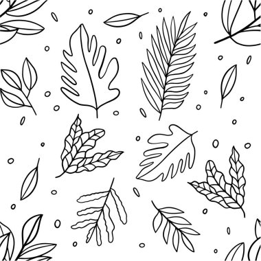 Çiçek yaprağı ve dalsız desen. Çizgi sanatı monokrom vektör çizimi. Beyaz arkaplanda izole.