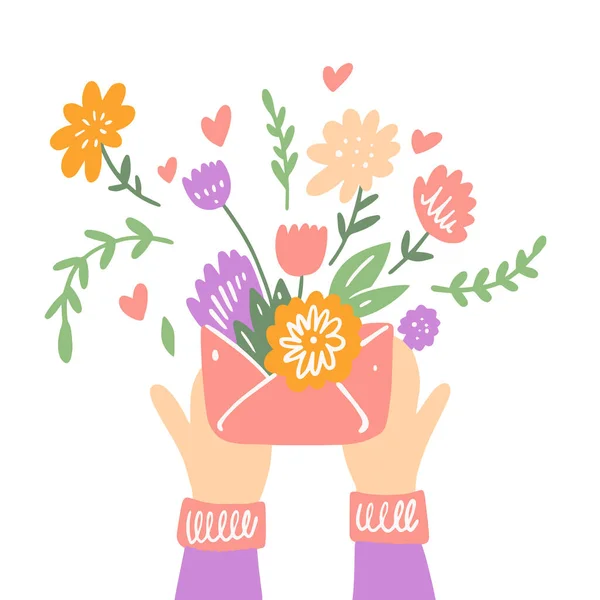 Kwiaty Kopercie Kolorowy Znak Ręcznie Rysowane Wektor Ilustracji Sztuki Izolacja — Wektor stockowy