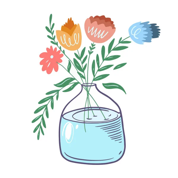 Farbige Blumen Vase Oder Glas Handgezeichnete Linie Art Skizze Art — Stockvektor