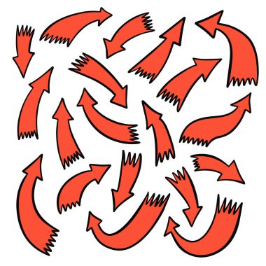 El çizimi siyah ve kırmızı oklar koleksiyon oluşturdu. Taslak çizim çizimi beyaz arkaplanda izole edilmiş..