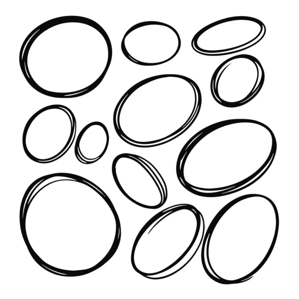 Hand Drawn Black Color Circles Set Line Art Style Vector — Stock Vector
