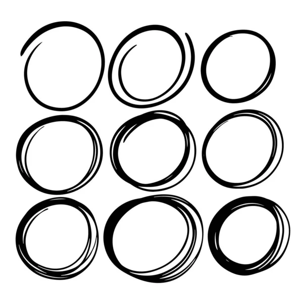 Handgetekende Cirkels Stellen Frames Lijn Kunst Stijl Monochrome Vector Illustratie — Stockvector