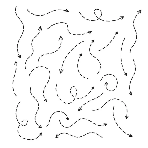 手绘虚线箭头集轮廓矢量图解 在白色背景上隔离的物体 — 图库矢量图片