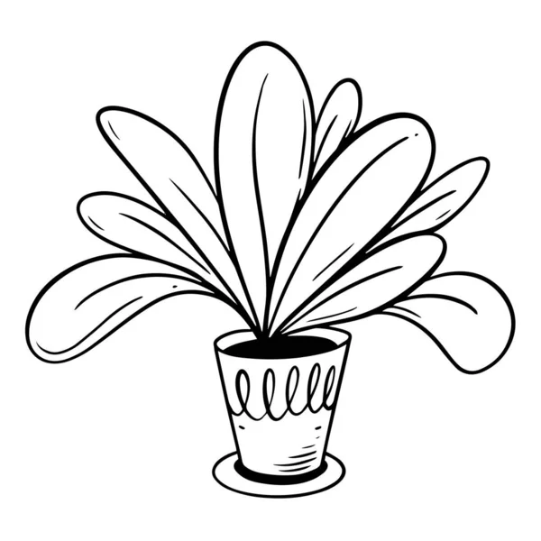 ポット内の家庭内植物 ラインアートブラックカラーベクトルアート 白い背景に孤立した物体 — ストックベクタ