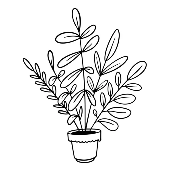 Kwiat Domu Pot Ręcznie Rysowane Czarny Kolor Znak Wektor Ilustracji — Wektor stockowy