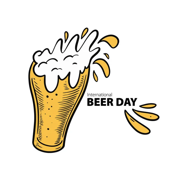 Çizimi Taslak Tarzı Temiz Bira Bardağı Uluslararası Bira Günü Harfleri — Stok Vektör
