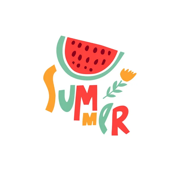 Wassermelone Zeichen Bunten Cartoon Stil Und Sommer Wort Typografie Vektor — Stockvektor