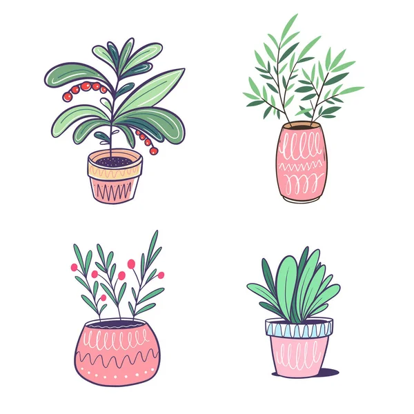Ensemble Plantes Intérieur Illustration Vectorielle Art Style Dessin Animé Coloré — Image vectorielle