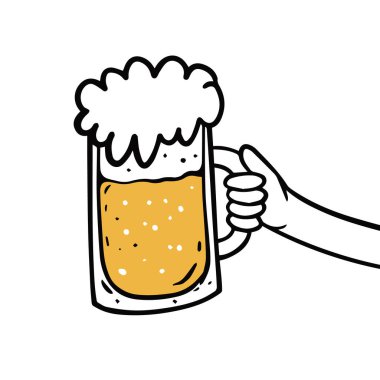 Colorful Beer mug in cartoon style sign. Vector art illustration on white background.