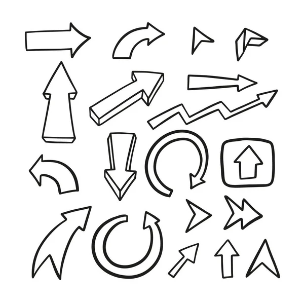 Setas Sinalização Desenhadas Mão Definidas Ícones Elemento Doodle Cor Preta —  Vetores de Stock