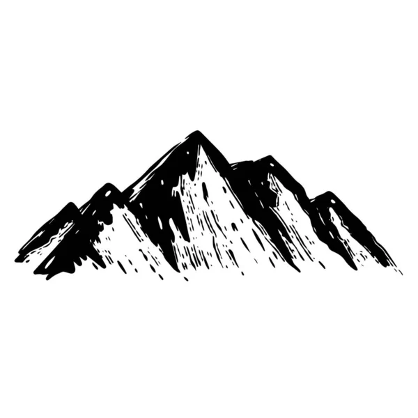 山はスケッチスタイルのロゴをサインします ベクトルアート 白い背景で隔離された黒い色 — ストックベクタ