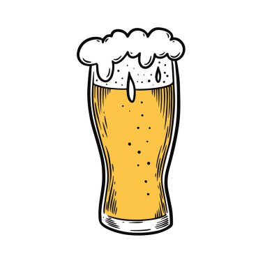 El çizimi sanat tarzı çizgi film bira cam vektör sanatı. Beyaz arkaplanda izole.