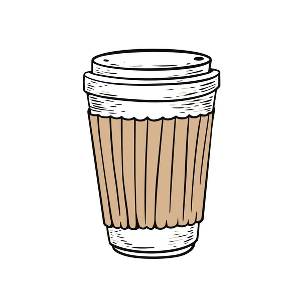 Hand Drawn Line Art Paper Coffee Cup Vector Art Illustration — Stock Vector