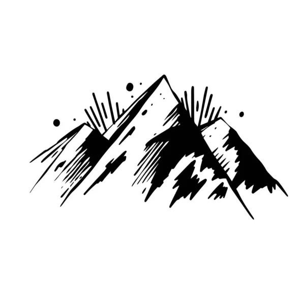 Berg Einfache Skizze Kunstschild Abbildung Schwarzer Farbvektoren Isoliert Auf Weißem — Stockvektor