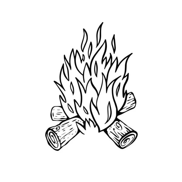 Vector Black and White Cartoon Illustration of Burning Fire with Wood Stock  Vector - Illustration of background, sign: 275267786