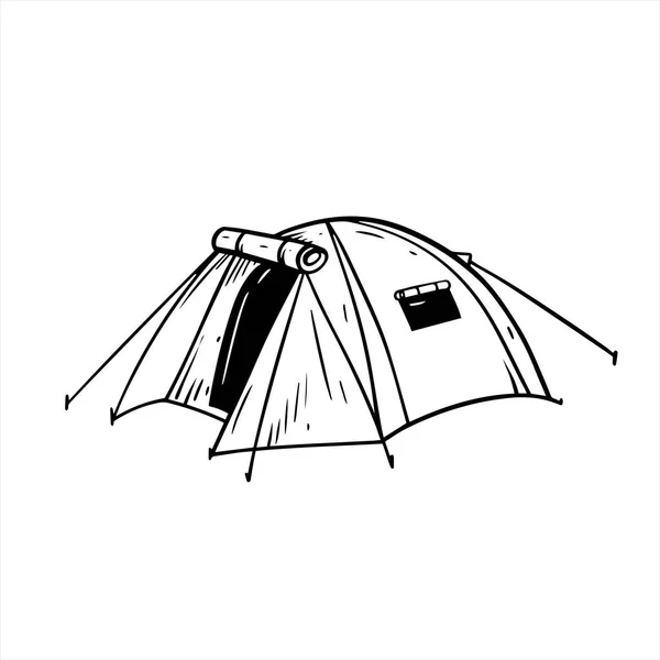 Tent Sign Camping Logo Black White Color Sketch Art Vector — Stock Vector