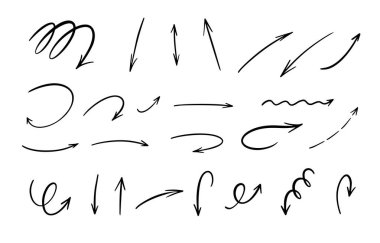 Farklı kaligrafi okları ayarlandı. Siyah renkli sanat vektörü. Beyaz arkaplanda izole.