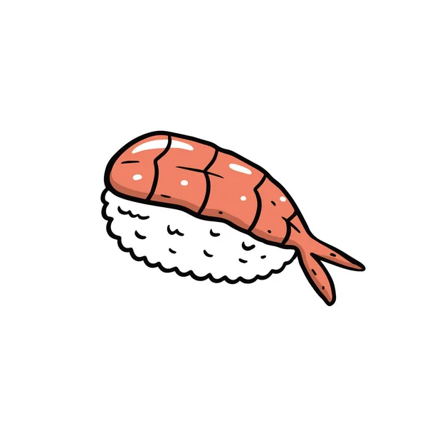 Camarones Sushi Asiático Alimento Vector Ilustración Dibujos Animados Estilo Boceto — Vector de stock